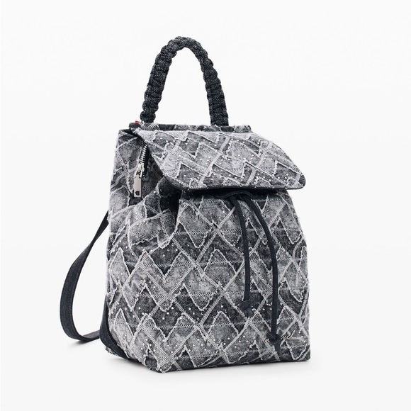 Gently Used Desigual Black Denim Quilted Effect Women\'s Bag with Red Charms main image 4